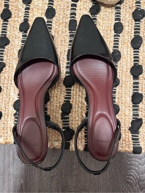 Vince Women's Black Patent Slingback Kittenheel- Burgundy Insole